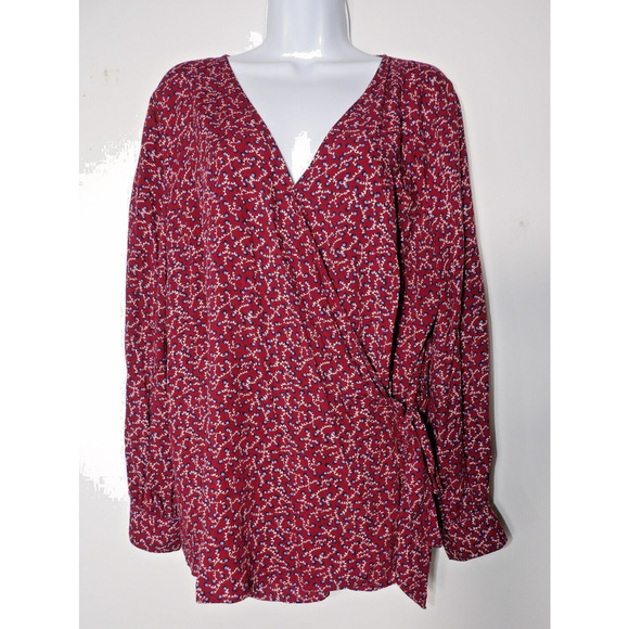 Talbots Plus X 0X Wrap Top Floral Burgundy Cottage Core Prairie Blouse New - Picture 1 of 16